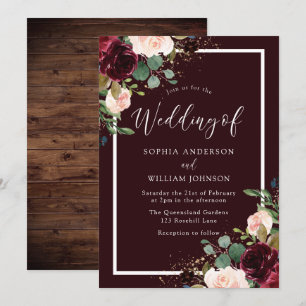 Burgundy Red & Blush Floral Watercolor Wedding Invitation