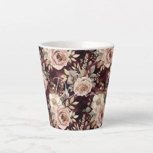 Burgundy Red Blush Floral Wedding Latte Mug