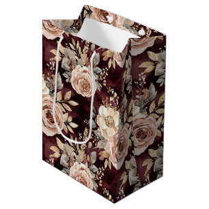 Burgundy Red Blush Floral Wedding Medium Gift Bag