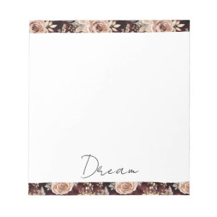 Burgundy Red Blush Floral Wedding Notepad