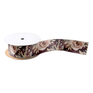 Burgundy Red Blush Floral Wedding Satin Ribbon