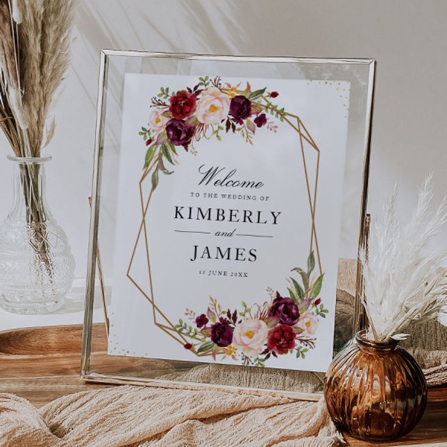 Burgundy red & blush geometric wedding sign (Creator Uploaded)