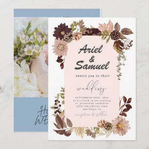 Burgundy Red Blush Gold Geometric Greenery Wedding Invitation