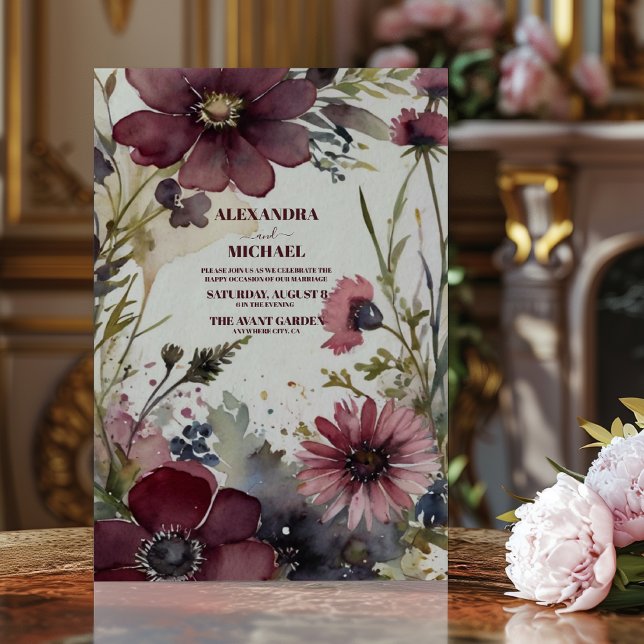 Burgundy Red Blush Greenery Wedding Invitation (Creator Uploaded)