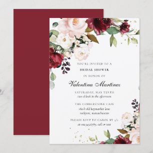 Burgundy Red Blush Pink Floral Bridal Shower Invitation