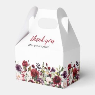 Burgundy Red Blush Pink Floral Wedding Favour Box