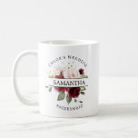 Burgundy Red Blush Pink Rose Floral Mug<br><div class="desc">Beautiful arrangement of deep red roses and blush pink roses creates a beautiful coffee mug for your bridesmaids. Lots of leaves give this floral arrangement a very modern botanical vibe. The bridesmaid name is placed in the centre of the arrangement. The bride's name is above Bridesmaid or any other title...</div>