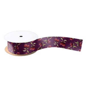 Burgundy Red Blush Pink Rustic Bohemian Floral Satin Ribbon