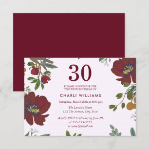 Burgundy Red Boho 30th Birthday Party Invite