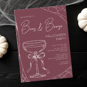 Burgundy Red Boos and Booze Adult Halloween Party Invitation