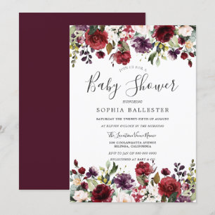 Burgundy Red Botanical Baby Shower Invitation