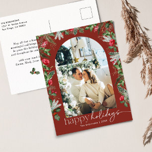 Burgundy Red Botanical Foliage Arch 1Photo Holiday Postcard