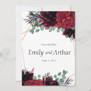 Burgundy red & bronze set 9 Save the Date  Invitation