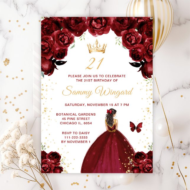 Burgundy Red Brunette Hair Princess Birthday Party Invitation (Creator Uploaded)
