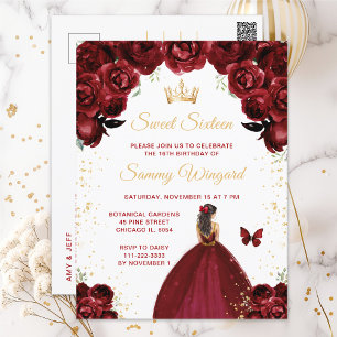 Burgundy Red Brunette Hair Princess Sweet Sixteen Postcard