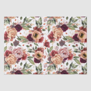 Burgundy Red Burnt Orange Floral Fall Party Gifts Tissue Paper