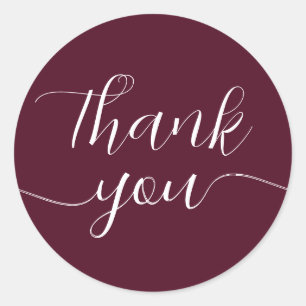 Burgundy Red Calligraphy Elegant Thank You Classic Round Sticker