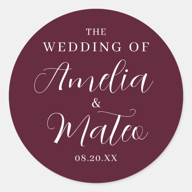 Burgundy Red Calligraphy Wedding Envelope Seal (Front)