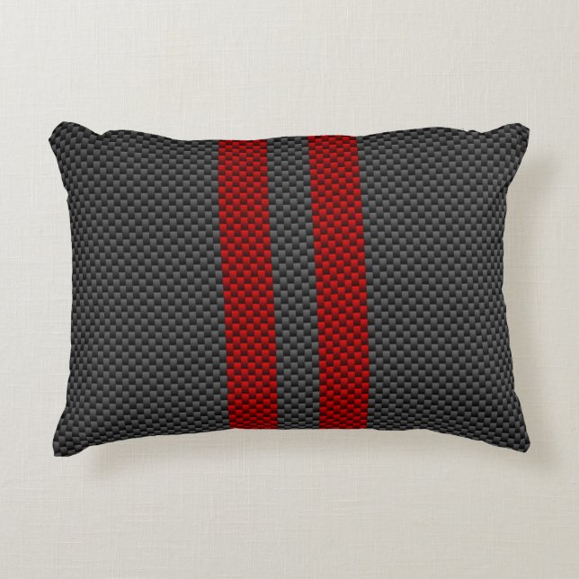 Burgundy Red Carbon Fiber Like Racing Stripes Decorative Cushion (Front)