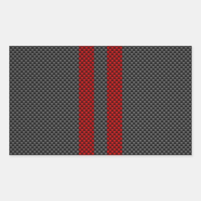 Burgundy Red Carbon Fibre Like Racing Stripes Rectangular Sticker (Front)