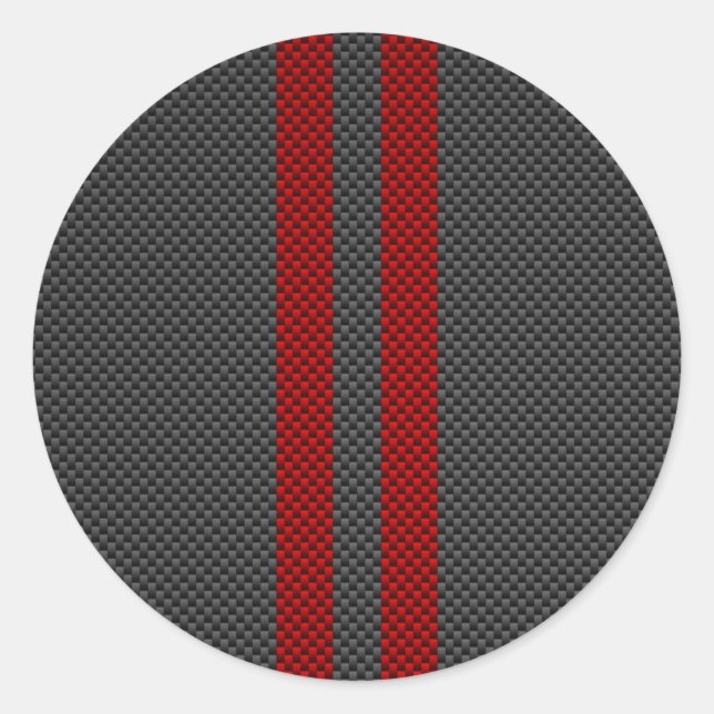 Burgundy Red Carbon Fibre Style Stripes Decor Classic Round Sticker (Front)