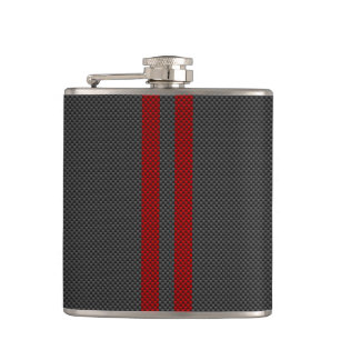 Burgundy Red Carbon Fibre Style Stripes Hip Flask