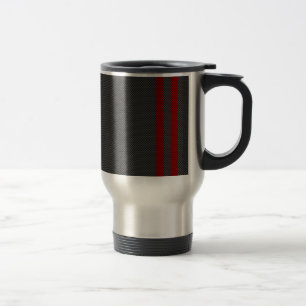 Burgundy Red Carbon Fibre Style Stripes Travel Mug