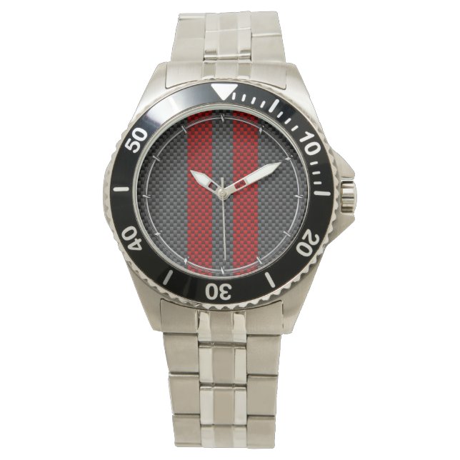 Burgundy Red Carbon Fibre Style Stripes Watch (Front)