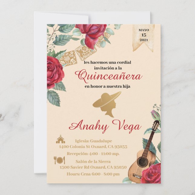 Burgundy Red Charra Invitation, Rustic Charro, RED Invitation (Front)