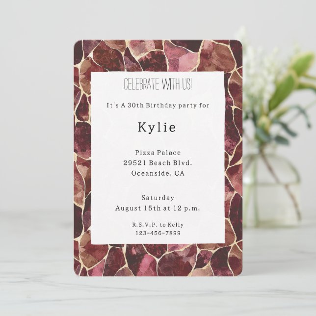 Burgundy Red Chic Abstract Birthday   Invitation (Standing Front)
