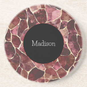 Burgundy Red Chic Abstract   Coaster