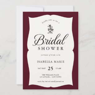 Burgundy Red Classic Elegant Bridal Shower Invitation