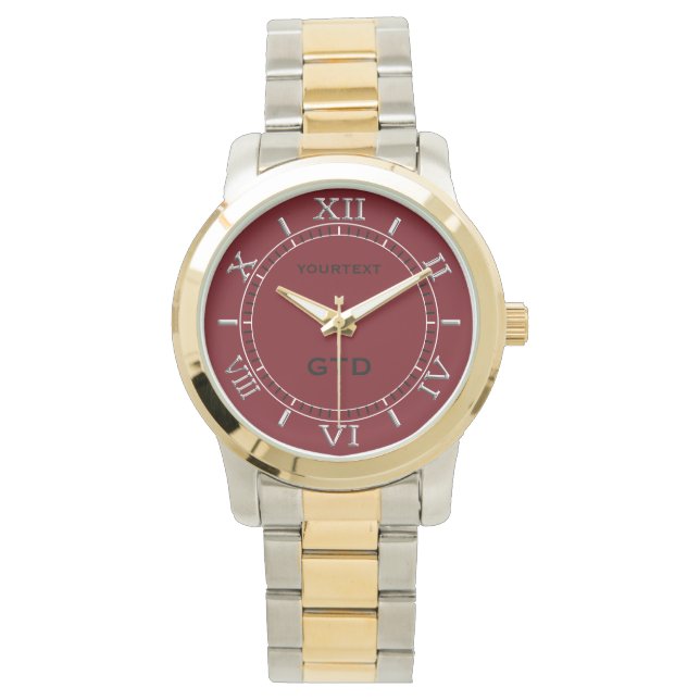 Burgundy Red Colour Background Personalise it Watch (Front)