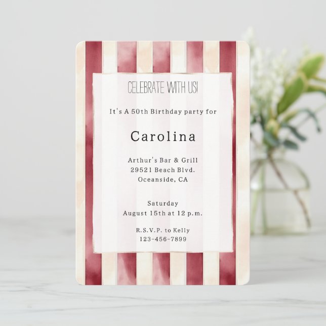 Burgundy Red Cream 50th Birthday   Invitation (Standing Front)