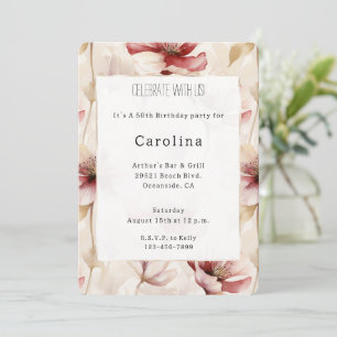 Burgundy Red Cream Floral 50th Birthday   Invitation