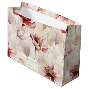 Burgundy Red Cream Floral Bridal Shower Large Gift Bag