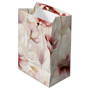 Burgundy Red Cream Floral Bridal Shower Medium Gift Bag