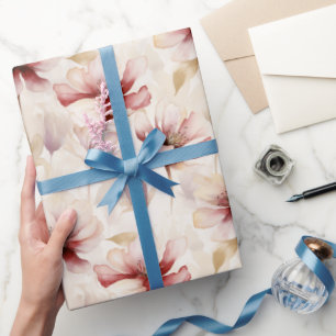 Burgundy Red Cream Floral Bridal Shower Wrapping Paper