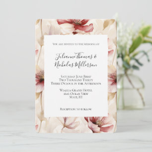 Burgundy Red Cream Floral Wedding Invitation