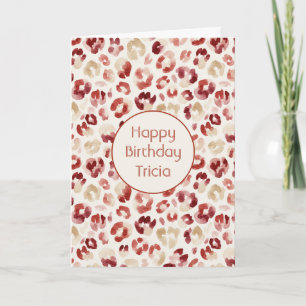 Burgundy Red Cream Leopard Birthday Card