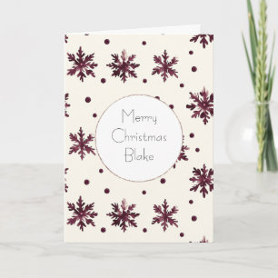 Burgundy Red Cream Snowflakes Christmas Card