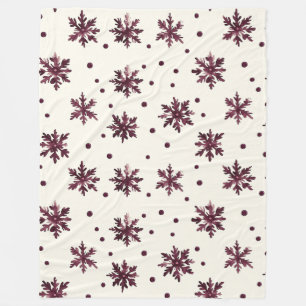 Burgundy Red Cream Snowflakes Christmas Fleece Blanket