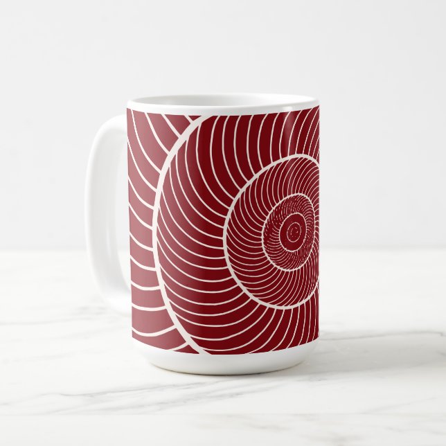 Burgundy red cream spiral snail fibonacci sequence coffee mug (Front Left)