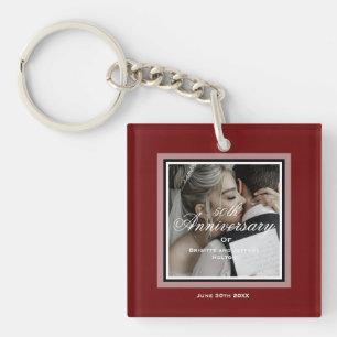 Burgundy red custom 50th anniversary couple photo key ring
