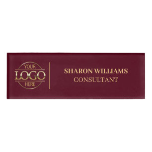 Burgundy Red Custom Company Logo Employee Staff Name Tag