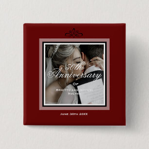 Burgundy red customisable 50th anniversary wedding 15 cm square badge