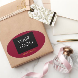 Burgundy Red Customisable Business Add Your Logo  Oval Sticker