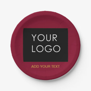 Burgundy Red Customisable Business Add Your Logo Paper Plate