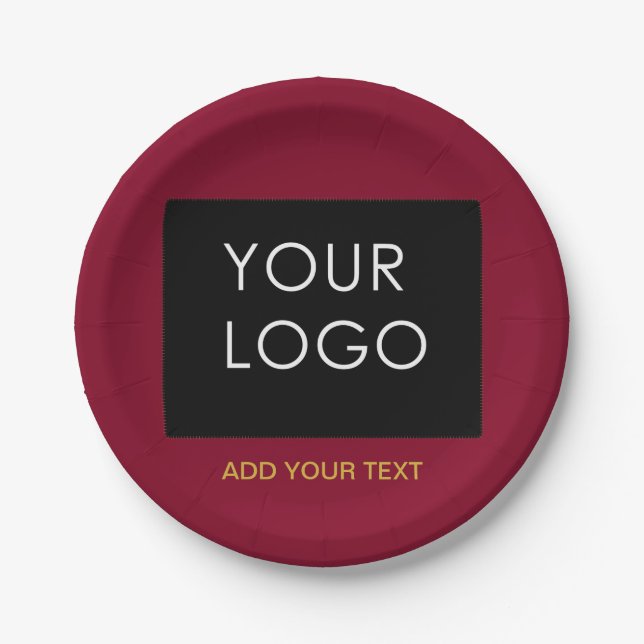 Burgundy Red Customisable Business Add Your Logo Paper Plate (Front)