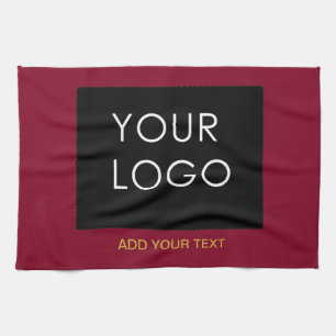 Burgundy Red Customisable Business Add Your Logo   Tea Towel